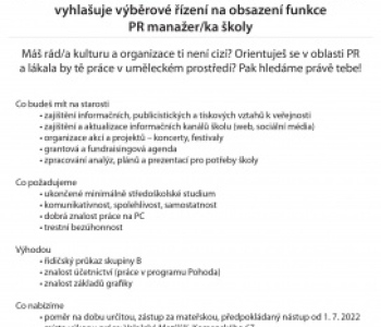 Hledáme parťáka na pozici PR manažer/ka školy