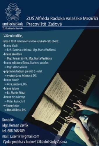 ZUŠ Alfréda Radoka přijímá děti do uměleckých oborů v ZAŠOVÉ