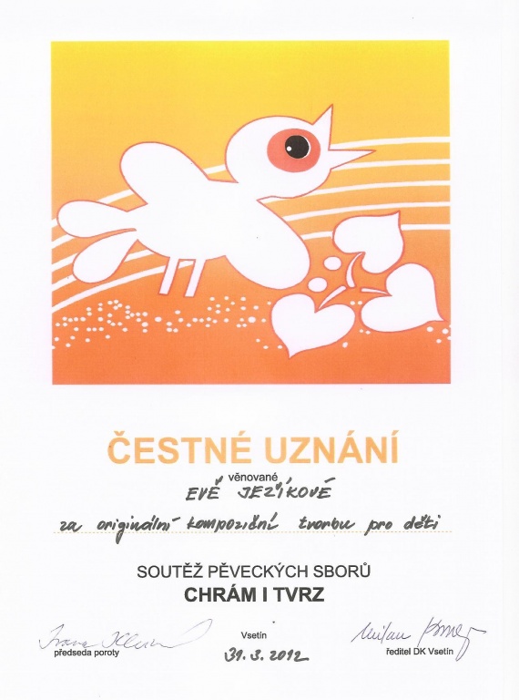 Čestné uznání Chrám i tvrz 2012 Eva Ježíková